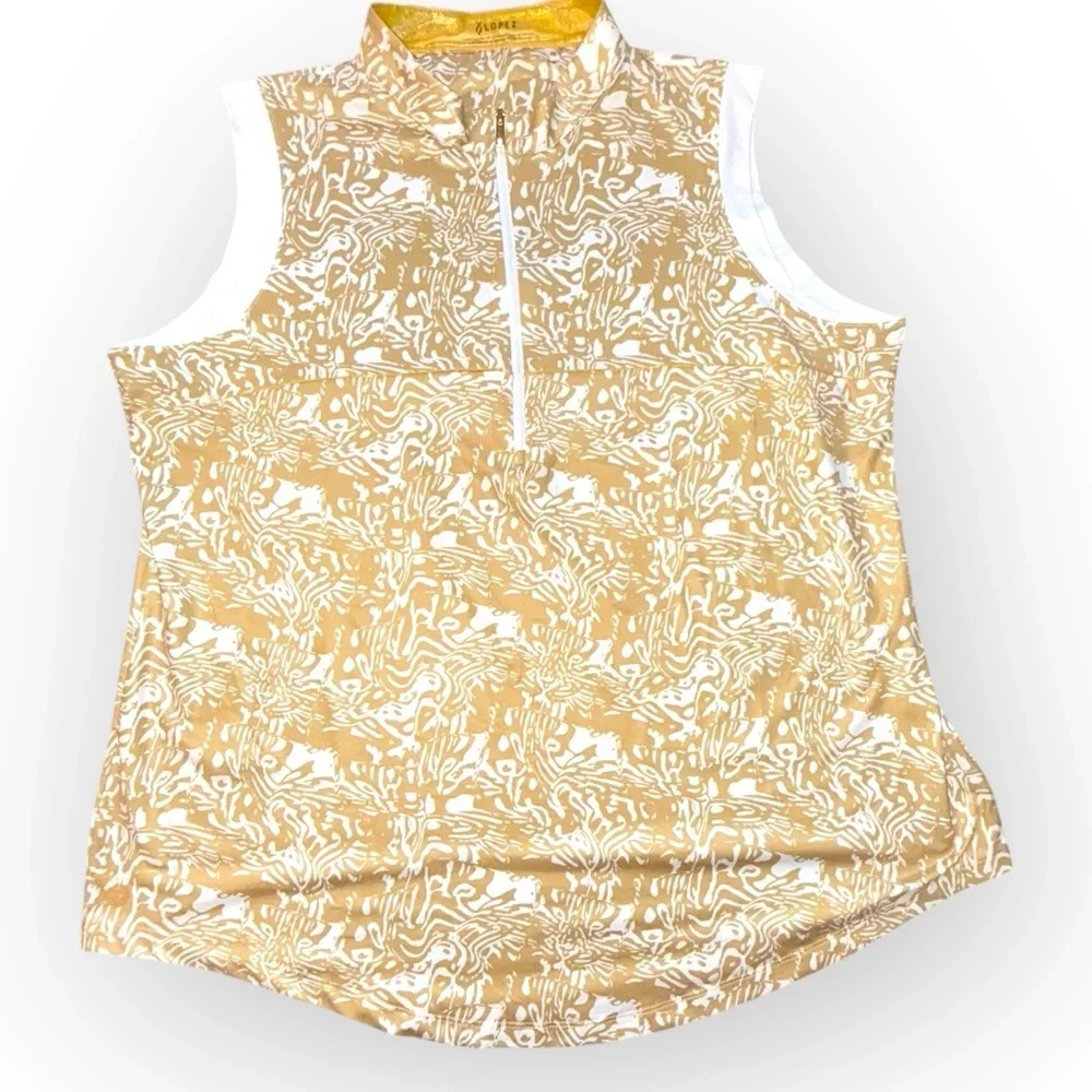 NANCY LOPEZ Golf Jungle Oasis Collection Sleeveless Polo Plus - 2X Gold - Picture 5 of 13